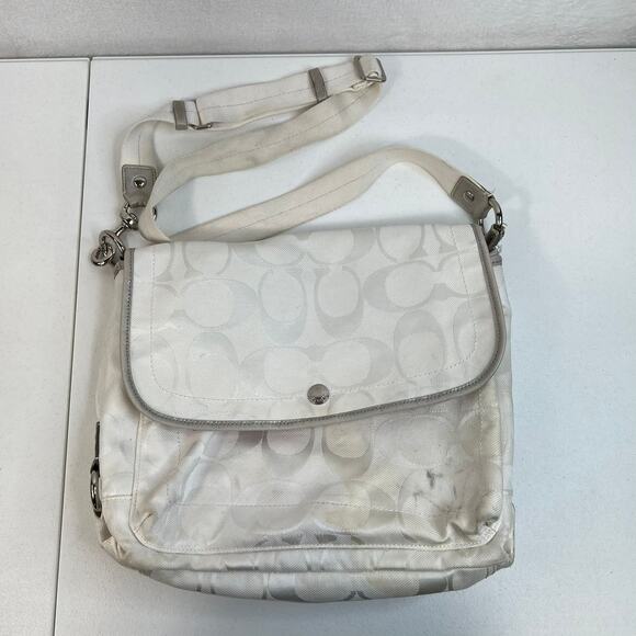 Coach White Kyra Bag Signature C Print Messenger Jacquard Fabric Crossbody READ - Picture 2 of 13